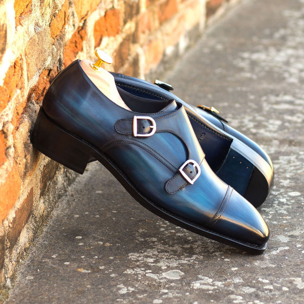 Ambrogio Bespoke Custom Men's Shoes Denim Patina Leather Monk-Straps ...
