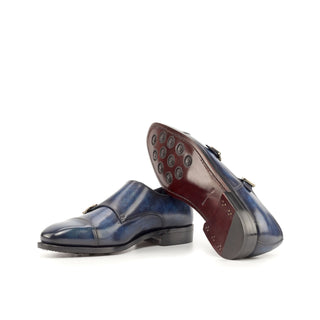 Ambrogio Bespoke Custom Men's Shoes Denim Patina Leather Monk-Straps Loafers (AMB2196)-AmbrogioShoes