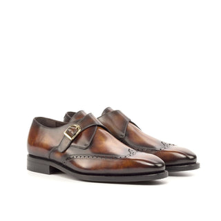 Ambrogio Bespoke Custom Men's Shoes Fire Patina Leather Monk-Straps Loafers (AMB1956)-AmbrogioShoes