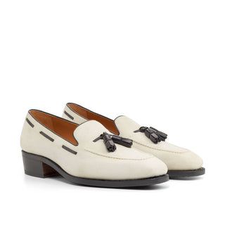 Ambrogio Bespoke Custom Men's Shoes Ivory Suede Leather Tassels Loafers (AMB2155)-AmbrogioShoes