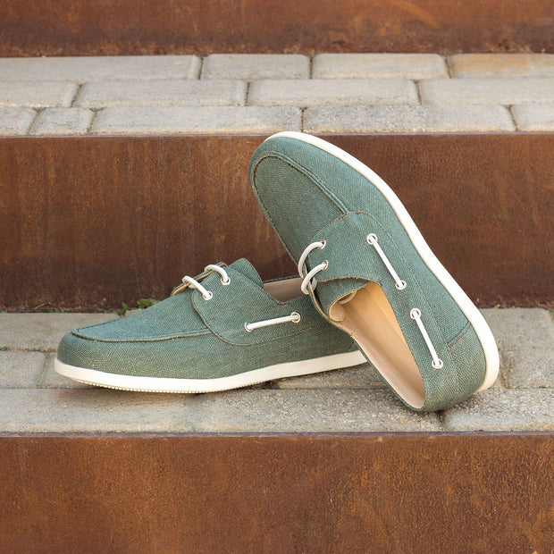 Ambrogio Bespoke Custom Men's Shoes Khaki Linen Fabric Boat Loafers (AMB2136)-AmbrogioShoes
