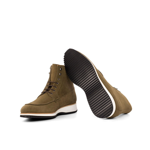 Ambrogio Bespoke Custom Men's Shoes Khaki Suede Leather Moccasin Boots (AMB2133)-AmbrogioShoes