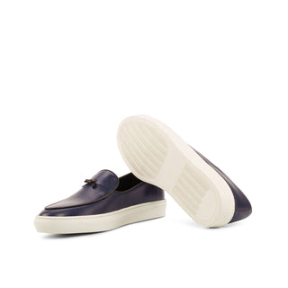 Ambrogio Bespoke Custom Men's Shoes Navy Calf-Skin Leather Belgian Slip-On Sneakers (AMB2138)-AmbrogioShoes