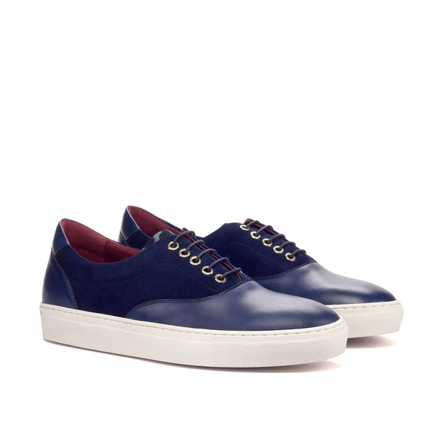 Ambrogio Bespoke Custom Men's Shoes Navy Fabric / Suede / Calf-Skin Leather Top Sider Sneakers (AMB2141)-AmbrogioShoes