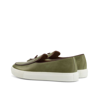 Ambrogio Bespoke Custom Men's Shoes Olive Calf-Skin Leather Belgian Slip-On Sneakers (AMB2137)-AmbrogioShoes