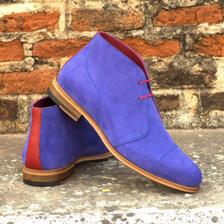 Ambrogio Bespoke Custom Men's Shoes Purple & Red Suede / Calf-Skin Leather Chukka Boots (AMB2150)-AmbrogioShoes