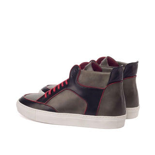 Ambrogio Bespoke Custom Men's Shoes Red, Black & Gray Calf-Skin Leather High-Top Sneakers (AMB1914)-AmbrogioShoes