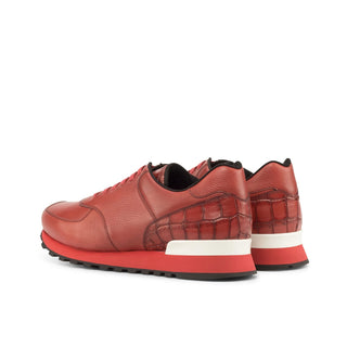 Ambrogio Bespoke Custom Men's Shoes Red Crocodile Print / Full Grain Leather Jogger Sneakers (AMB2201)-AmbrogioShoes