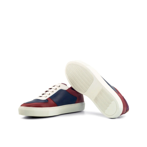 Ambrogio Bespoke Custom Men's Shoes Red, Navy & White Tartan Fabric / Calf-Skin Leather Trainer Sneakers (AMB2123)-AmbrogioShoes