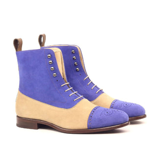 Ambrogio Bespoke Custom Men's Shoes Taupe, Olive & Purple Pebble Grain / Suede Leather Boots (AMB1997)-AmbrogioShoes