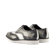 Ambrogio Bespoke Custom Men's Shoes White & Gray Patina / Calf-Skin Leather Full Brogue Oxfords (AMB2225)-AmbrogioShoes