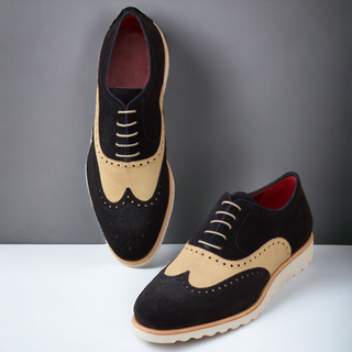 Ambrogio Bespoke Custom Sand & Navy Suede Full Brogue Oxfords (AMB2110)