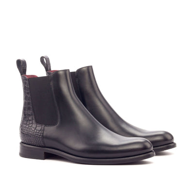 Ambrogio 3074 Bespoke Custom Women's Shoes Black Crocodile Print / Calf-Skin Leather Chelsea Boots (AMBW1086)-AmbrogioShoes