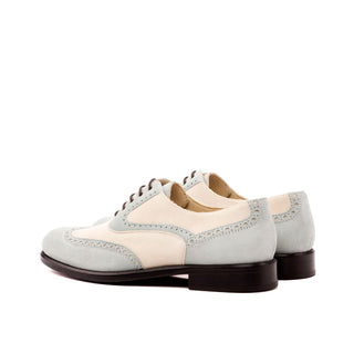 Ambrogio 3543 Bespoke Custom Women's Shoes Gray & Ivory Suede Leather Brogue Oxfords (AMBW1060)-AmbrogioShoes