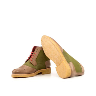 Ambrogio 3952 Bespoke Custom Women's Shoes Green & Brown Suede / Full Grain Leather Brogue Boots (AMBW1040)-AmbrogioShoes