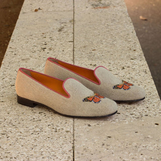 Ambrogio 2826 Bespoke Custom Women's Shoes Ice Grossgrain / Linen Rose Loafers (AMBW1056)-AmbrogioShoes