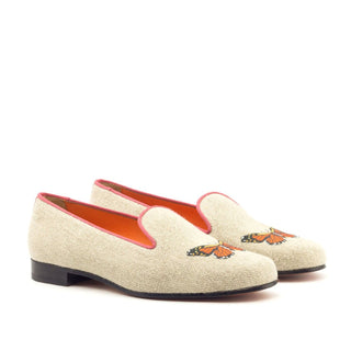 Ambrogio 2826 Bespoke Custom Women's Shoes Ice Grossgrain / Linen Rose Loafers (AMBW1056)-AmbrogioShoes