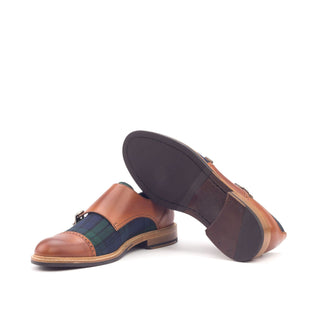 Ambrogio 3044 Bespoke Custom Women's Shoes Tri-Tone Fabric / Calf-Skin Leather Monk-Straps Loafers (AMBW1037)-AmbrogioShoes