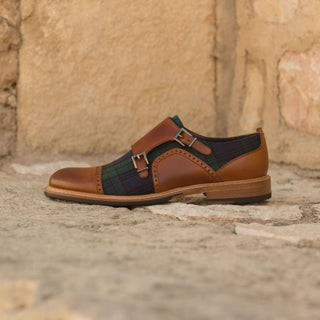 Ambrogio 3044 Bespoke Custom Women's Shoes Tri-Tone Fabric / Calf-Skin Leather Monk-Straps Loafers (AMBW1037)-AmbrogioShoes