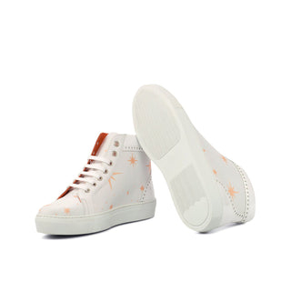 Ambrogio 4330 Bespoke Custom Women's Shoes White Patent / Calf-Skin Leather High-Top Sneakers (AMBW1072)-AmbrogioShoes