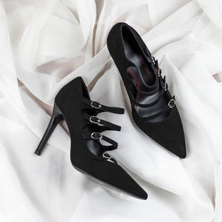 Ambrogio Bespoke Custom Women's Shoes Black Suede Leather Venice Pump (AMBW1111)-AmbrogioShoes
