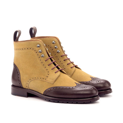 Ambrogio Bespoke Custom Women's Shoes Camel & Brown Fabric / Suede / Calf-Skin Leather Military Boots (AMBW1092)-AmbrogioShoes