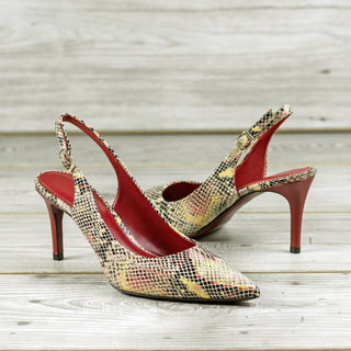 Ambrogio Bespoke Custom Women's Shoes Red Exotic Cascabel Snake-Skin Bologna Pump (AMBW1118)-AmbrogioShoes