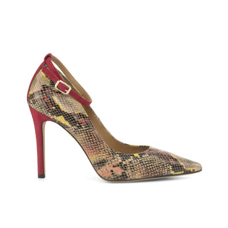 Ambrogio Bespoke Custom Women's Shoes Red Exotic Cascabel Snake-Skin / Suede Leather Florence Pump (AMBW1121)-AmbrogioShoes