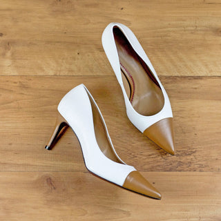 Ambrogio Bespoke Custom Women's Shoes White & Brown Nappa Kaiser Leather Milan Pump (AMBW1106)-AmbrogioShoes