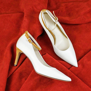 Ambrogio Bespoke Custom Women's Shoes White & Sand Dessert Nappa Kaiser / Italian Suede Leather Florence Pump (AMBW1120)-AmbrogioShoes