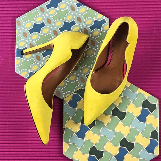 Ambrogio Bespoke Custom Women's Shoes Yellow Suede Leather Genoa Pump (AMBW1107)-AmbrogioShoes