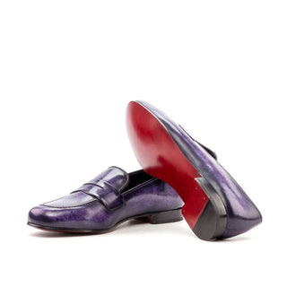 Ambrogio 3503 Bespoke Men's Shoes Black Patina Leather Penny Loafers (AMB1314)-AmbrogioShoes