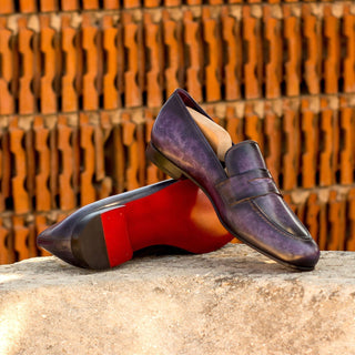 Ambrogio 3503 Bespoke Men's Shoes Black Patina Leather Penny Loafers (AMB1314)-AmbrogioShoes