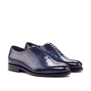 Ambrogio 3274 Bespoke Men's Shoes Denim Blue Patina Leather Dress Oxfords (AMB1305)-AmbrogioShoes