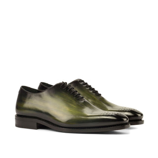 Ambrogio 3798 Bespoke Men's Shoes Green Patina Leather Dress Oxfords (AMB1288)-AmbrogioShoes