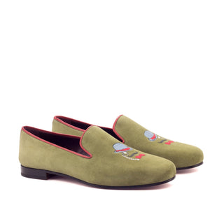 Ambrogio 3334 Bespoke Men's Shoes Green & Red Suede / Calf-Skin Leather Slip-On Loafers (AMB1309)-AmbrogioShoes