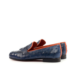 Ambrogio 4293 Bespoke Men's Shoes Navy Ostrich-Skin Penny Loafers (AMB1322)-AmbrogioShoes