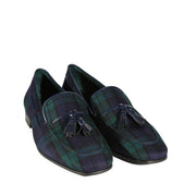 Ambrogio Bespoke Men's Handmade Custom Shoes Blue & Green Blackwatch Sartorial Fabric Drake Tassels Loafers (AMB1727)-AmbrogioShoes