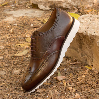 Ambrogio 2459 Bespoke Custom Men's Shoes Brown & Burgundy Polished / Full Grain Calf-Skin Leather Brogue Oxfords (AMB1419)-AmbrogioShoes