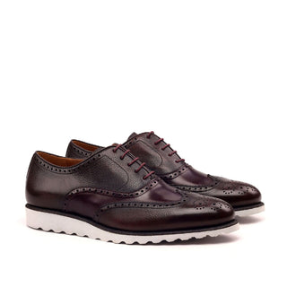 Ambrogio 2459 Bespoke Custom Men's Shoes Brown & Burgundy Polished / Full Grain Calf-Skin Leather Brogue Oxfords (AMB1419)-AmbrogioShoes