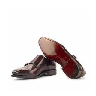 Ambrogio 3800 Bespoke Custom Men's Shoes Burgundy Patina Leather Monk-Straps Loafers (AMB1373)-AmbrogioShoes
