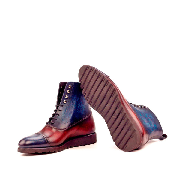 Ambrogio 2564 Bespoke Custom Men's Shoes Denim Blue & Burgundy Patina Leather Balmoral Boots (AMB1379)-AmbrogioShoes