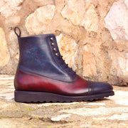 Ambrogio 2564 Bespoke Custom Men's Shoes Denim Blue & Burgundy Patina Leather Balmoral Boots (AMB1379)-AmbrogioShoes