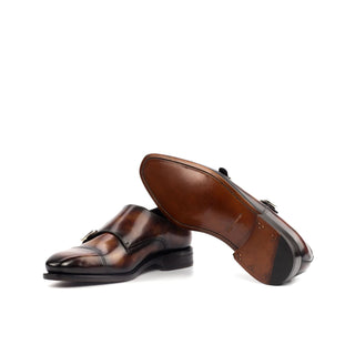 Ambrogio 4418 Bespoke Custom Men's Shoes Fire Patina Leather Monk-Straps Loafers (AMB1554)-AmbrogioShoes