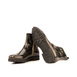 Ambrogio 3908 Bespoke Custom Men's Shoes Florantic Green Polished Calf-Skin Leather Octavian Buckle Boots (AMB1427)-AmbrogioShoes
