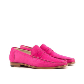 Ambrogio 3906 Bespoke Custom Men's Shoes Pink Suede Leather Moccasin Penny Loafers (AMB1612)-AmbrogioShoes