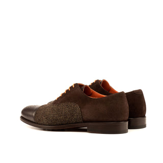 Ambrogio 4030 Bespoke Custom Men's Shoes Three Tone Brown Fabric / Suede / Calf-Skin Leather Oxfords (AMB1560)-AmbrogioShoes