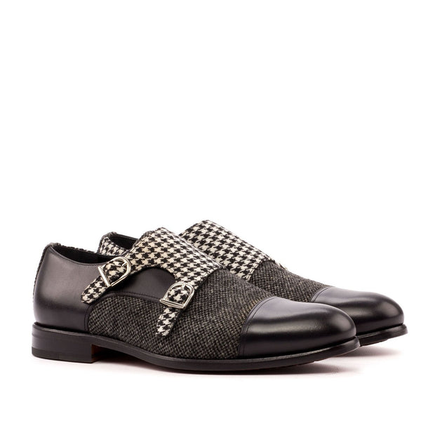 Ambrogio 3456 Bespoke Custom Men's Shoes Three Tone Fabric / Calf-Skin Leather Monk-Straps Loafers (AMB1485)-AmbrogioShoes