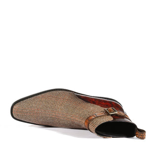 Ambrogio Bespoke Men's Handmade Custom Shoes Three Tone Fabric / Crocodile Print / Patina Leather Jodhpur Boots (AMBS1464)-AmbrogioShoes