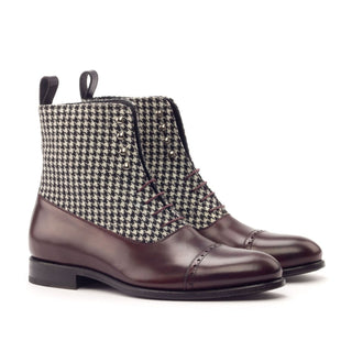 Ambrogio 2994 Bespoke Custom Men's Shoes Three-Tone Fabric / Polished Calf-Skin Leather Balmoral Boots (AMB1555)-AmbrogioShoes